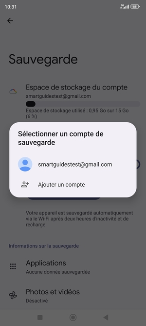 Sélectionnez votre compte de sauvegarde