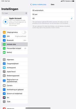 Om 4G in te schakelen, selecteer 4G