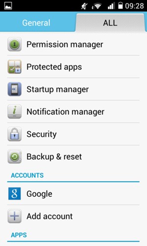 Select ALL and scroll to and select Backup & reset