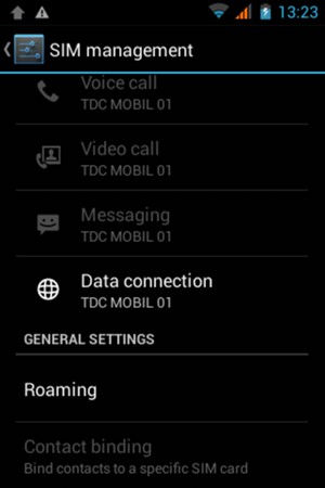 Scroll to and select Roaming