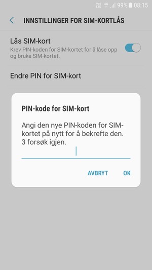 Bekreft din nye PIN-kode for SIM-kortet og velg OK