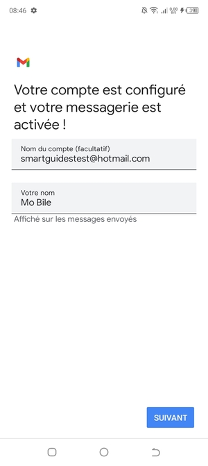 Donnez un nom à votre compte et saisissez votre nom. Sélectionnez SUIVANT