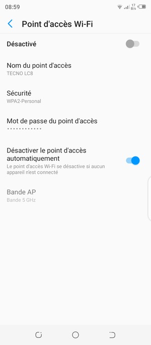 Sélectionnez Mot de passe du point d'accès