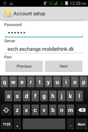 Scroll down and enter Exchange Server Address and select Next