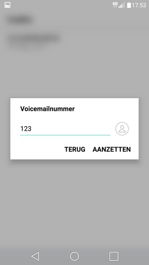 Voer het Voicemailnummer in en selecteer AANZETTEN