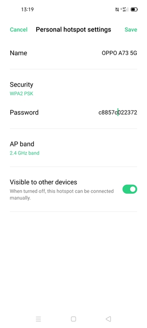 Enter a Wi-Fi hotspot password of at least 8 characters and select Save