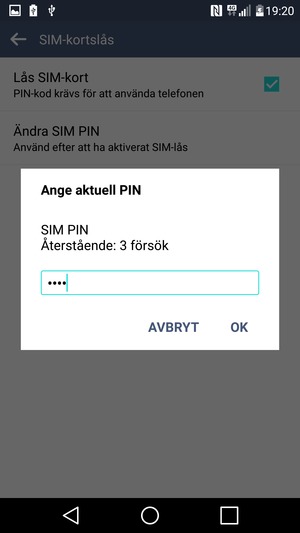 Ange Aktuell SIM PIN och välj OK