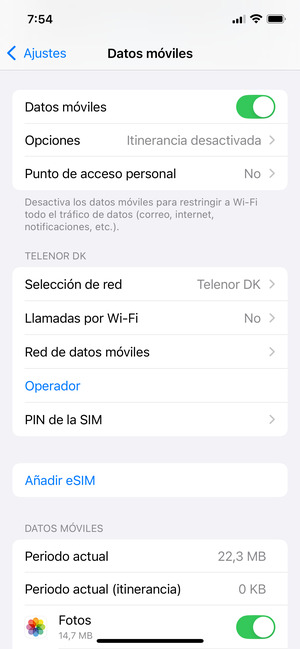 Seleccione Red de datos móviles