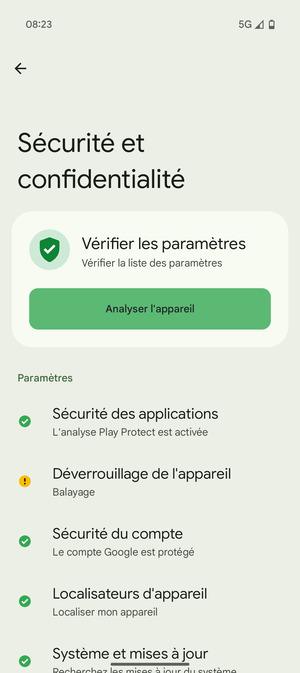 Pour activer votre écran de verrouillage, allez dans le menu Sécurité et confidentialité et sélectionnez Deverrouillage de l'appareil