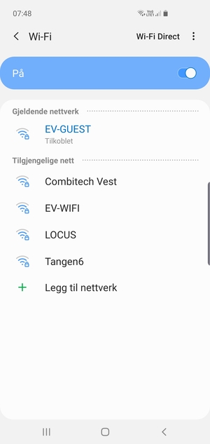 Du er nå koblet til Wi-Fi-nettverket