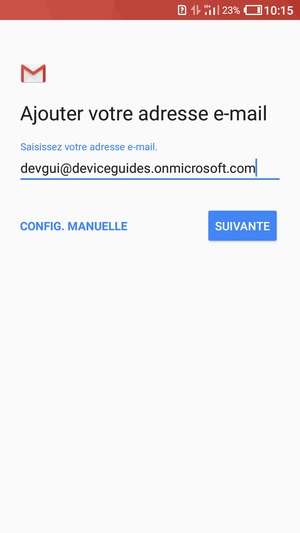 Saisissez votre adresse e-mail et sélectionnez CONFIG. MANUELLE