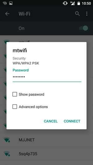 Enter the Wi-Fi Password and select CONNECT