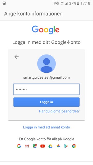 Ange ditt Gmail lösenord och välj Logga in
