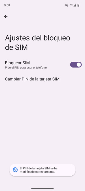 Su PIN de la  tarjeta SIM ha sido cambiado