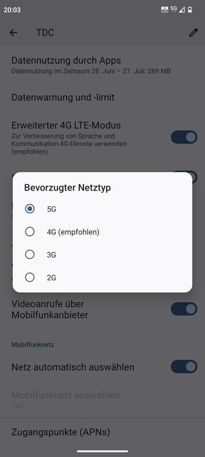 Wählen Sie die gewünschte Option