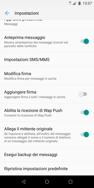 Scorri e seleziona Impostazioni SMS/MMS