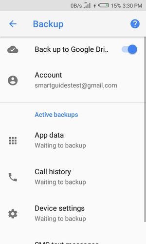 Return to the Backup menu and select Account