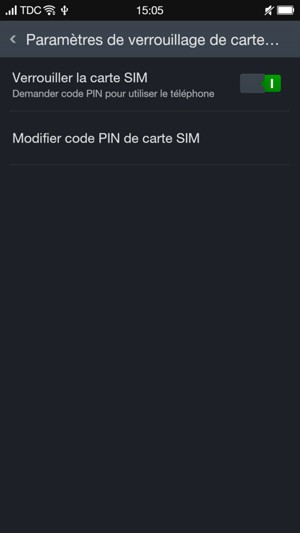 Activez l'Verrouiller la carte SIM et sélectionnez Modifier code PIN de carte SIM