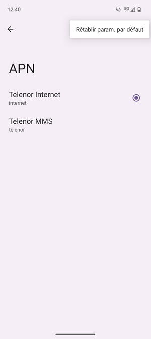 Sélectionnez Rétablir param. par défaut