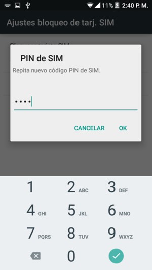 Confirme su nuevo código  PIN de SIM y seleccione OK