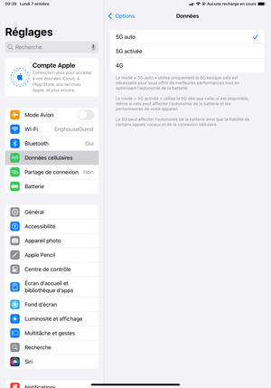 Pour activer 5G, sélectionnez 5G auto ou 5G activée