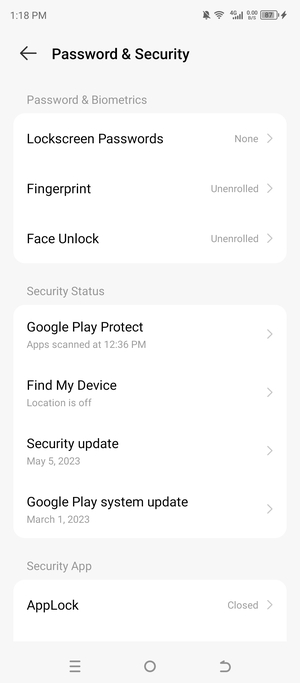 Scroll to and select Lockscreen Passwords