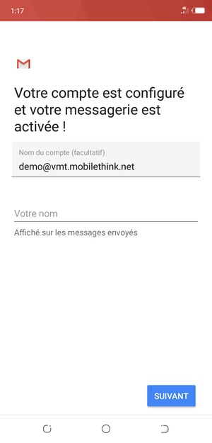 Donnez un nom à votre compte et saisissez votre nom. Sélectionnez SUIVANT