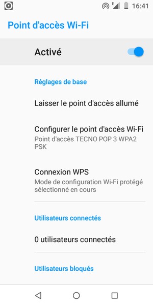 Votre téléphone est maintenant configuré pour être utilisé comme modem