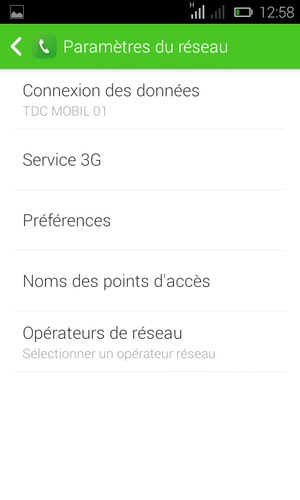 Sélectionnez Service 3G