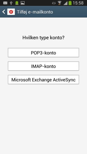 Vælg POP3- eller IMAP-konto
