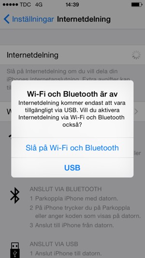 Välj Slå på Wifi och Bluetooth