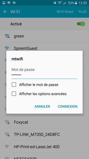 Saisissez le mot de passe du Wi-Fi et sélectionnez CONNEXION