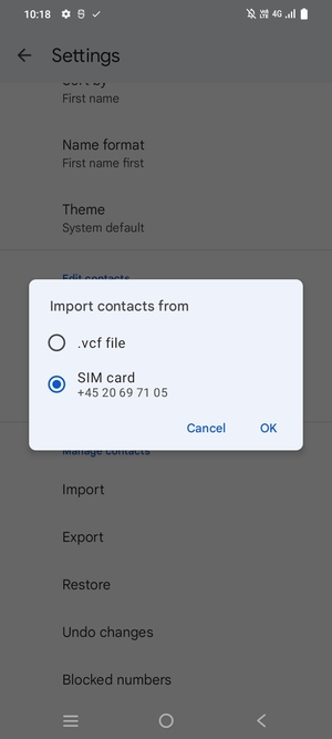 Select SIM card and select  OK