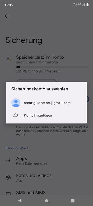 Wählen Sie Ihr Konto für Backup