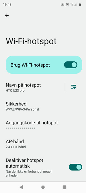 Din telefon er nu sat op til brug som modem