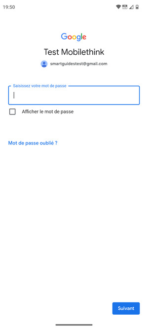 Saisissez votre mot de passe et sélectionnez Suivant