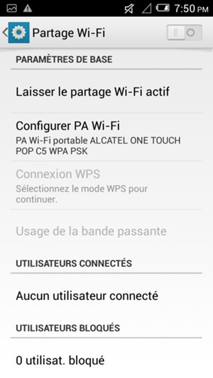 Activez Partage Wi-Fi