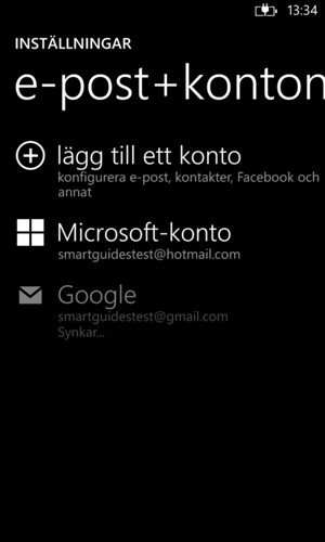Dina kontakter från Google kommer nu att synkroniseras med din Lumia.