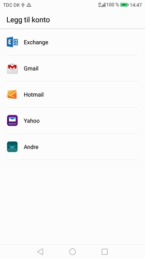 Velg Gmail eller Hotmail