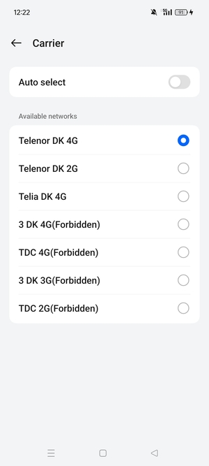 Select a network operator from the list