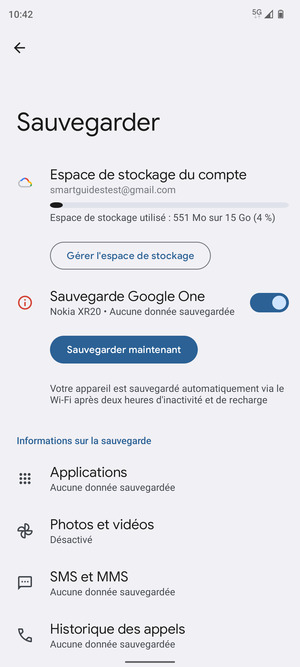 Sélectionnez Espace de stockage du compte