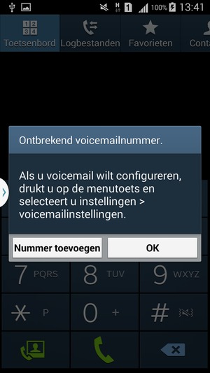 Als uw voicemail niet geïnstalleerd is, selecteert u Nummer toevoegen