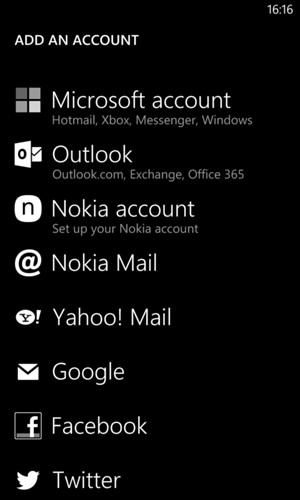 Select Google for Gmail or Microsoft account for Hotmail