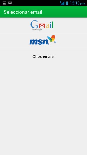 Seleccione Gmail o Hotmail (MSN)