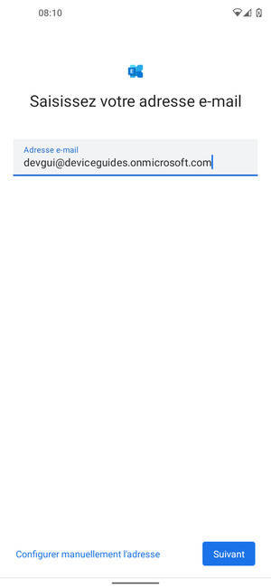 Saisissez votre adresse e-mail et sélectionnez Configurer manuellement l'adresse