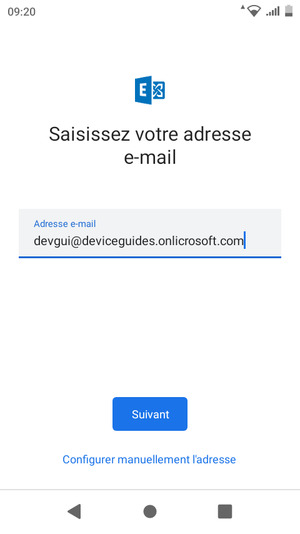 Saisissez votre adresse e-mail et sélectionnez Configurer manuellement l'adresse