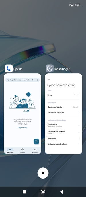 Vælg Slet-ikonet for at lukke alle åbne apps