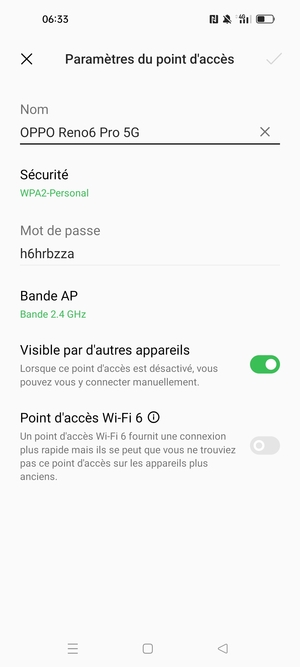 Saisissez un mot de passe de hotspot Wi-Fi d'au moins 8 caractères et sélectionnez OK