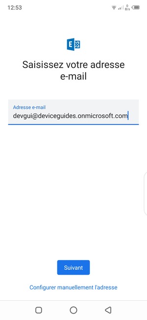 Saisissez votre adresse e-mail et sélectionnez Configurer manuellement l'adresse