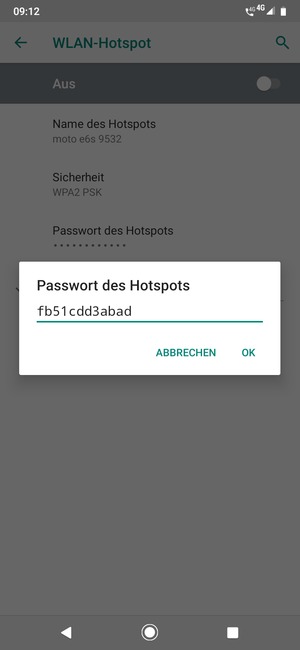 Geben Sie eine WLAN-Hotspot-Passwort mit mindestens 8 Zeichen ein und wählen Sie OK